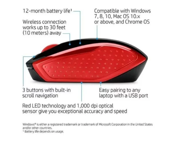 HP 200 Emprs Red Wireless Mouse A/P - Optical Precision for Seamless Wireless Control - Image 3