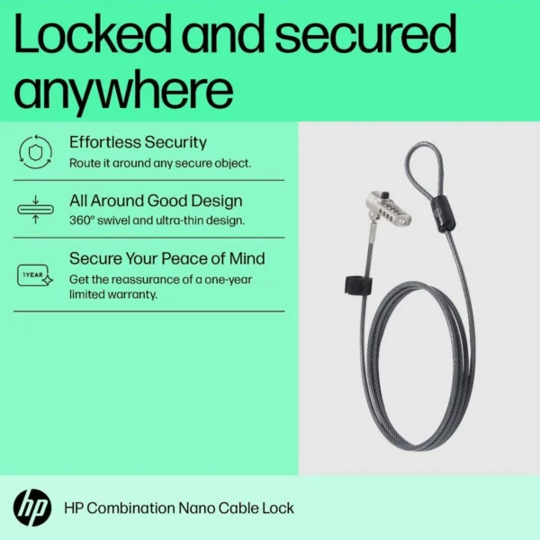 Hp HP Nano Cable Lock for Notebooks and Tablets - Keyed, 1.83m