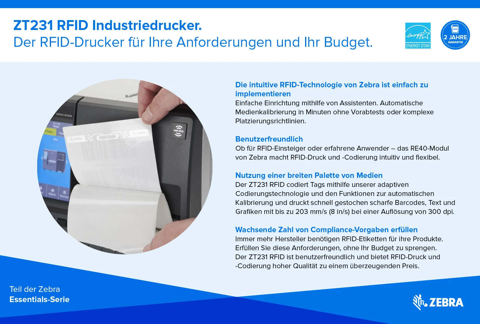 Zebra Zebra ZT231 Thermal Transfer Label Printer - Monochrome, Ethernet, USB, Bluetooth - Additional View